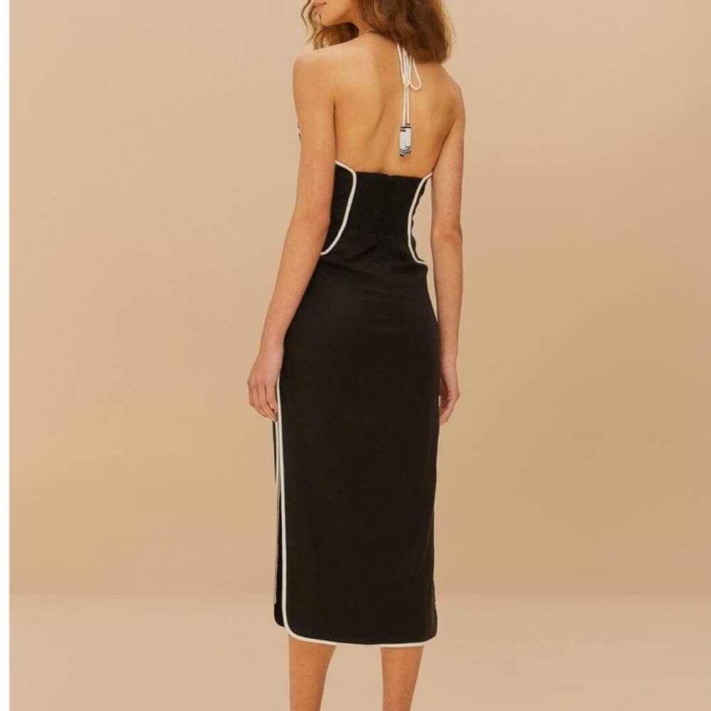 FARM RIO New - L Black White Cut Out Midi Dress  Linen Blend Halter - Picture 4 of 8